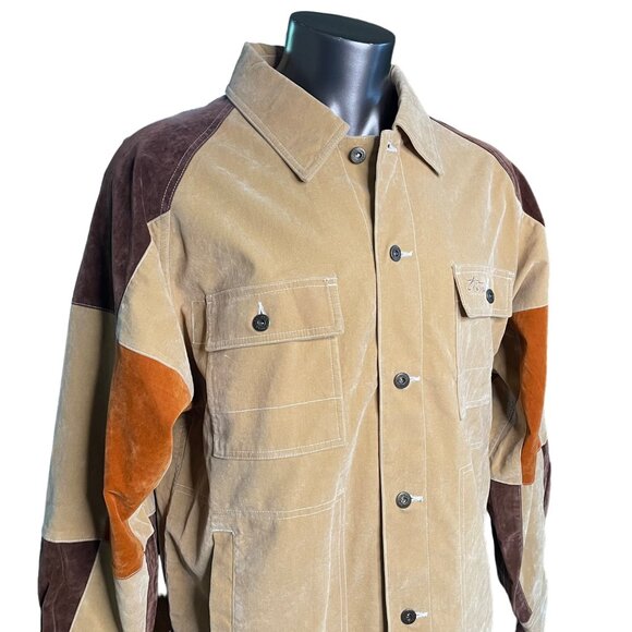 Mens Koman Suede Jacket Button Down Coat Color Blocked Size L New u - Picture 2 of 16